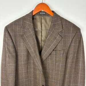 Stafford Mens Brown‎ Houndstooth Wool Cashmere Blazer Jacket Size 42R